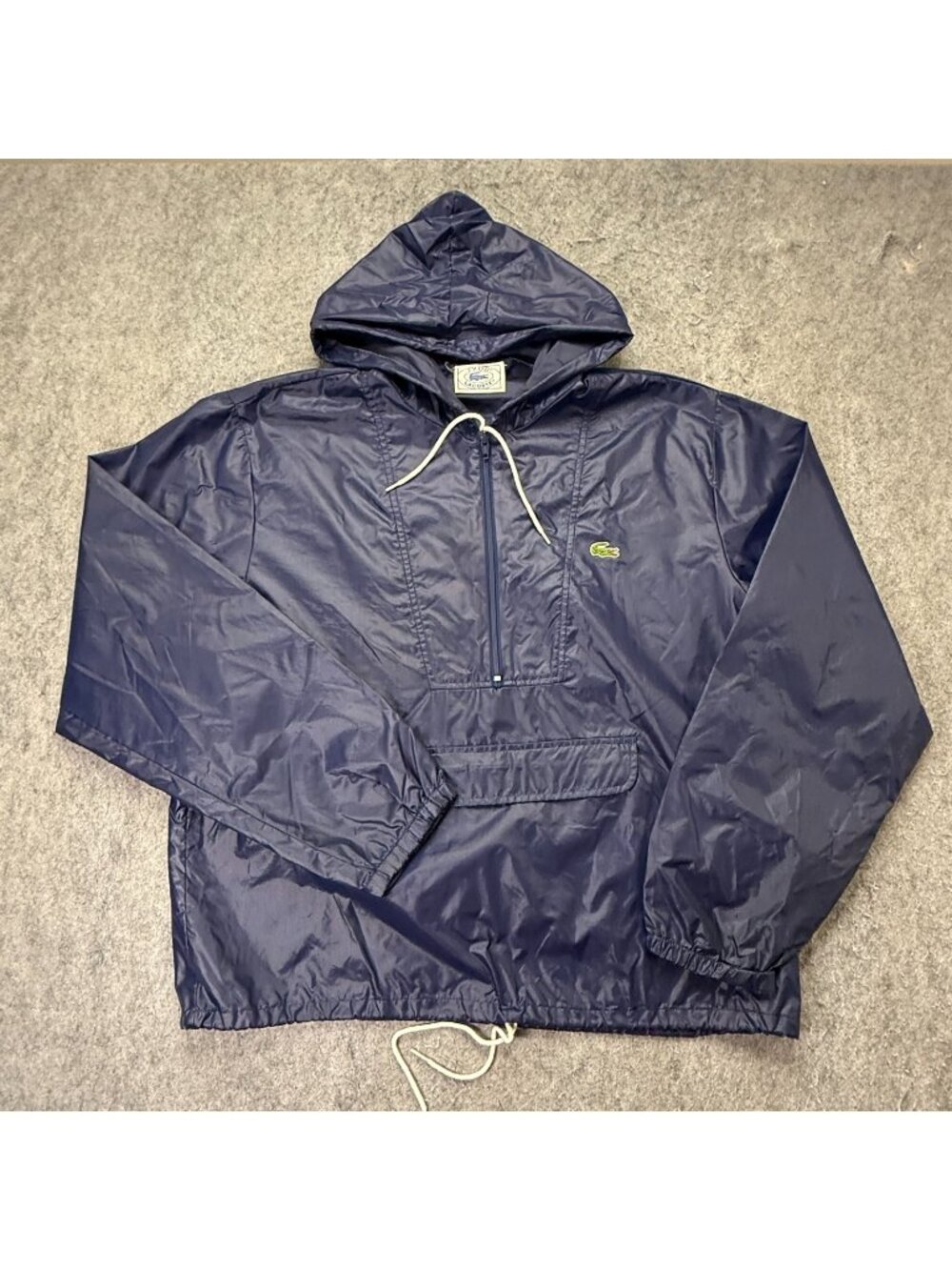 Izod Lacoste Poncho Anorak Jacket Men L Blue Nyon Hooded 1/2 Zip Pockets b060